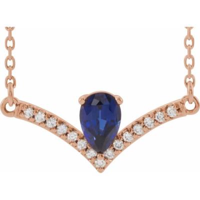 Ladies 14K Rose Chatham® Lab-Created Blue Sapphire & .08 CTW Diamond 18" Necklace     