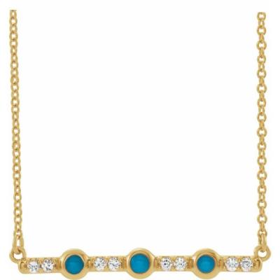 14K Yellow Gold Turquoise & 1/8 CTW Diamond Bar 16" Necklace