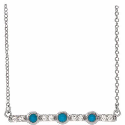 14K White Turquoise & 1/8 CTW Diamond Bar 18" Necklace