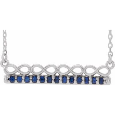 14K White Blue Sapphire Infinity-Inspired Bar 16" Necklace