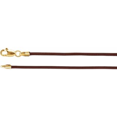 14K Yellow Gold 1.5 mm Brown Leather 18" Cord