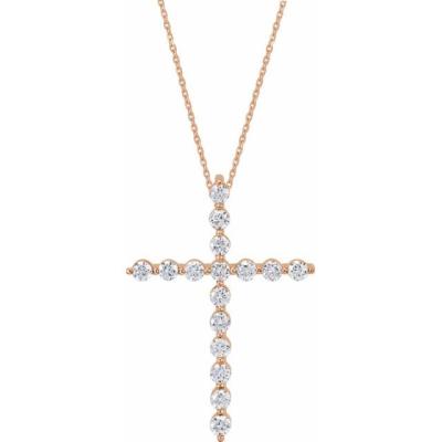 14K Rose 1/5 CTW Diamond Cross 18" Necklace