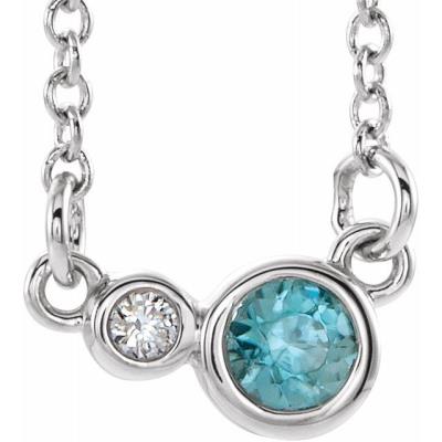 14K White Blue Zircon & .02 CTW Diamond 18" Necklace        