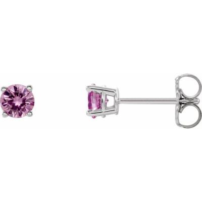 Ladies 14K White 4 mm Round Pink Sapphire Earrings