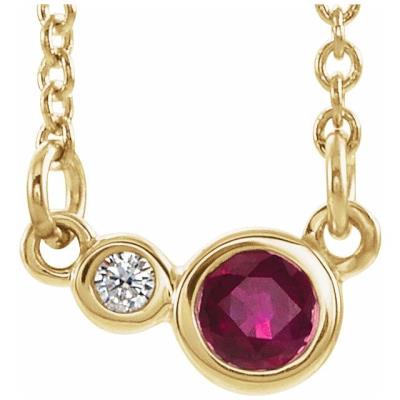 14K Yellow Gold Chatham® Created Ruby & .02 CTW Diamond 16" Necklace     
