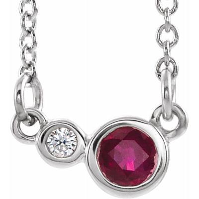 14K White Chatham® Created Ruby & .02 CTW Diamond 18" Necklace  