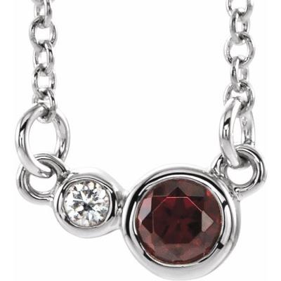 14K White Mozambique Garnet & .02 CTW Diamond 16" Necklace          