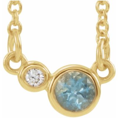14K Yellow Gold Aquamarine & .02 CTW Diamond 18" Necklace           