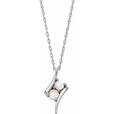 14K White Opal Two-Stone 16-18" Necklace 