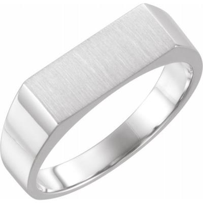 Mens 14K White 15x6 mm Rectangle Signet Ring