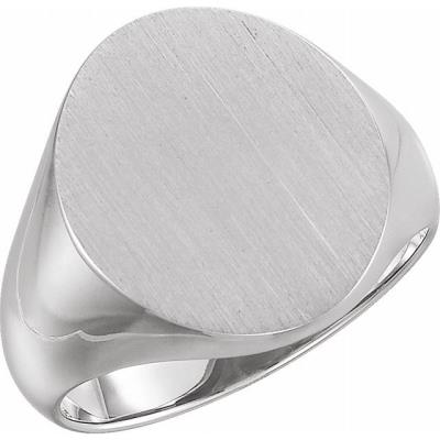 Mens Sterling Silver 18x16 mm Oval Signet Ring