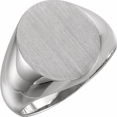 Mens Sterling Silver 16x14 mm Oval Signet Ring