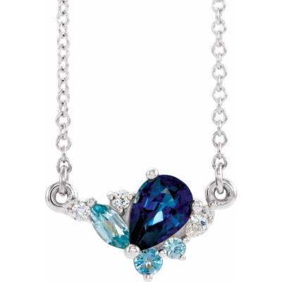 Sterling Silver Imitation Multi-Gemstone & .06 CTW Diamond 18" Necklace 