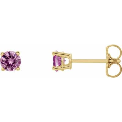 Ladies 14K Yellow Gold 4 mm Round Pink Sapphire Earrings