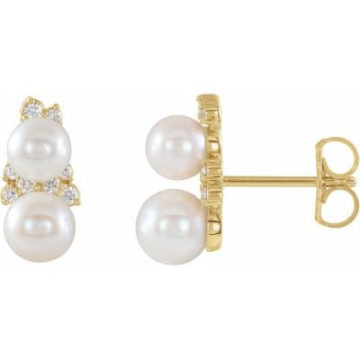 14K Yellow Gold Freshwater Cultured Pearl & 1/10 CTW Diamond Ear Climbers 