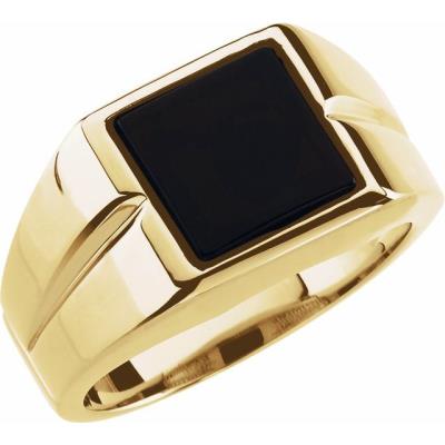 Mens 14K Yellow Gold 10 mm Square Onyx Ring