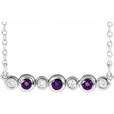 14K White Amethyst & .08 CTW Diamond Bezel-Set Bar 16-18" Necklace   
