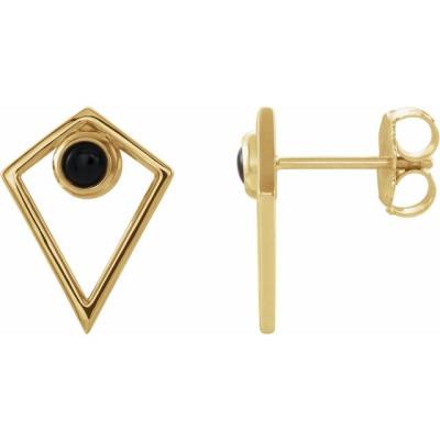 14K Yellow Gold Onyx Cabochon Pyramid Earrings 
