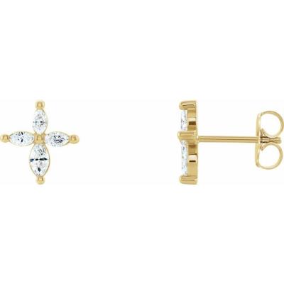 14K Yellow Gold 1/3 CTW Diamond Cross Earrings 