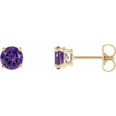 Ladies 14K Yellow Gold 5 mm Round Amethyst Earrings