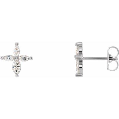 14K White 1/3 CTW Diamond Cross Earrings 