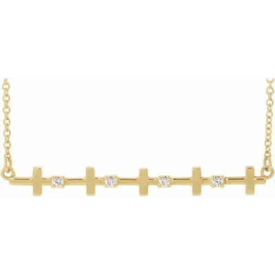 14K Yellow Gold .05 CTW Diamond Sideways Cross Bar 18" Necklace  
