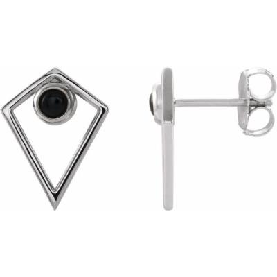 14K White Onyx Cabochon Pyramid Earrings 