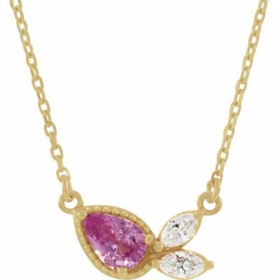 14K Yellow Gold Pink Sapphire & 1/6 CTW Diamond 18" Necklace 