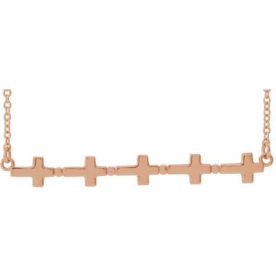 14K Rose Sideways Cross Bar 18" Necklace   