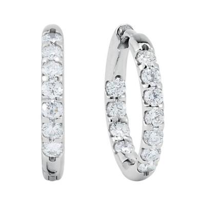 14K White 1 1/8 CTW Diamond Inside-Outside Hinged 18.5 mm Hoop Earrings