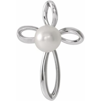 Ladies 14K White Freshwater Cultured Pearl Cross Pendant