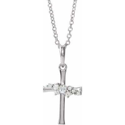 14K White .06 CTW Diamond Cluster Cross 16-18" Necklace  