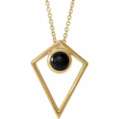 14K Yellow Gold Onyx Cabochon Pyramid 16-18" Necklace  