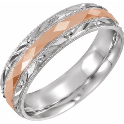 14K White/Rose 6 mm Design-Engraved Band with Milgrain Size 9