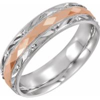 14K White/Rose 6 mm Design-Engraved Band with Milgrain Size 9