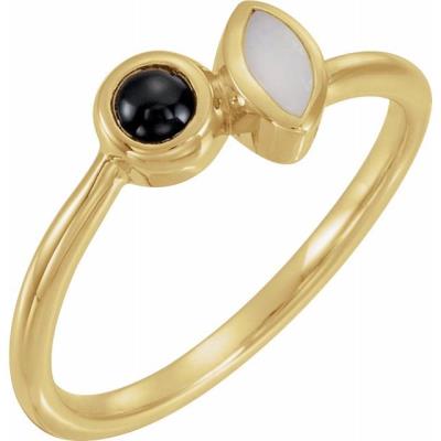 Ladies 14K Yellow Gold Opal & Onyx Ring 
