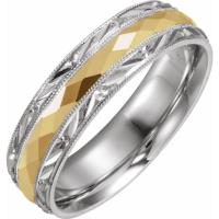 14K White/Yellow Gold 6 mm Design-Engraved Band with Milgrain Size 9.5