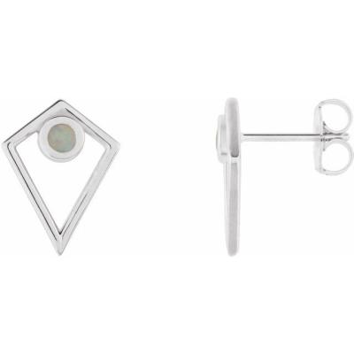 14K White Opal Cabochon Pyramid Earrings  