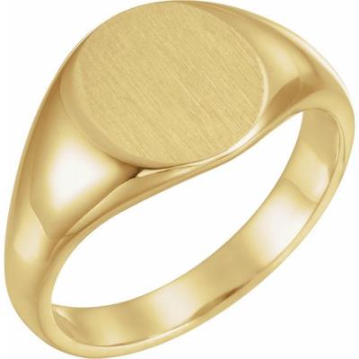 Mens 14K Yellow Gold 12.5x10.5 mm Oval Signet Ring