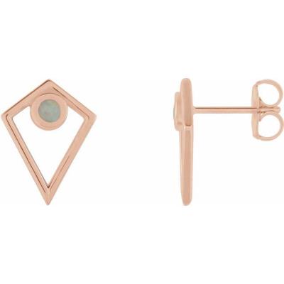 14K Rose Opal Cabochon Pyramid Earrings  