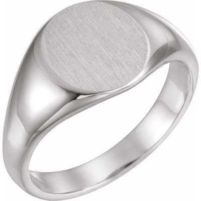 Mens Sterling Silver 12.5x10.5 mm Oval Signet Ring