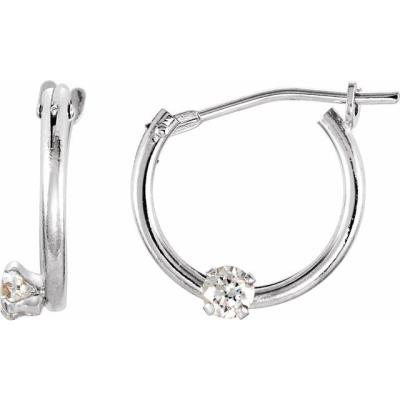 Sterling Silver 2.5 mm Round Cubic Zirconia Youth Hinged Hoop Earrings