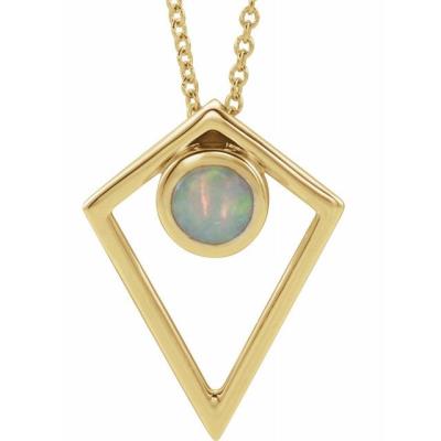 14K Yellow Gold Opal Cabochon Pyramid 16-18" Necklace      