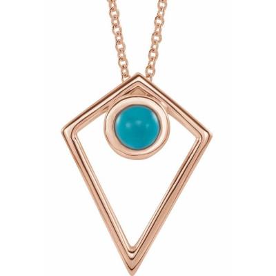 14K Rose Turquoise Cabochon Pyramid 24" Necklace    