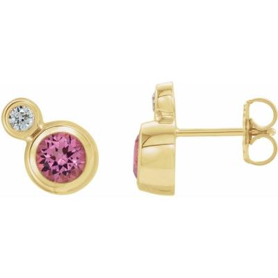 14K Yellow Gold Pink Tourmaline & .03 CTW Diamond Earrings                 