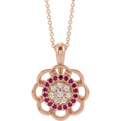 14K Rose Ruby & 1/3 CTW Diamond 16-18" Necklace 