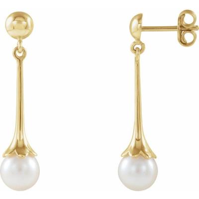 14K Yellow Gold Freshwater Pearl Dangle Earrings with Backs