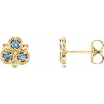 14K Yellow Gold Aquamarine Three-Stone Earrings 