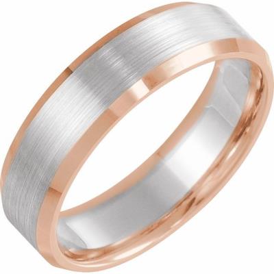 14K Rose/White/Rose 6 mm Beveled Edge Band with Satin Finish Size 10