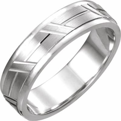 Mens 14K White 6 mm Grooved Band Size 9.5